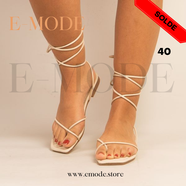 sandales plates a lacets- Beige / REF-0508
