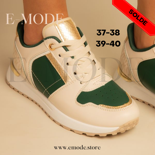Baskets Beige/Verte - Ref-0532