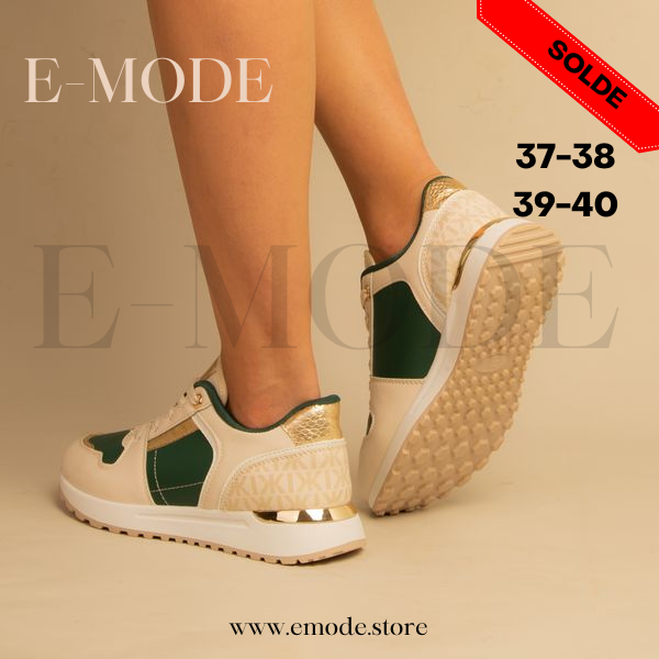 Baskets Beige/Verte - Ref-0532