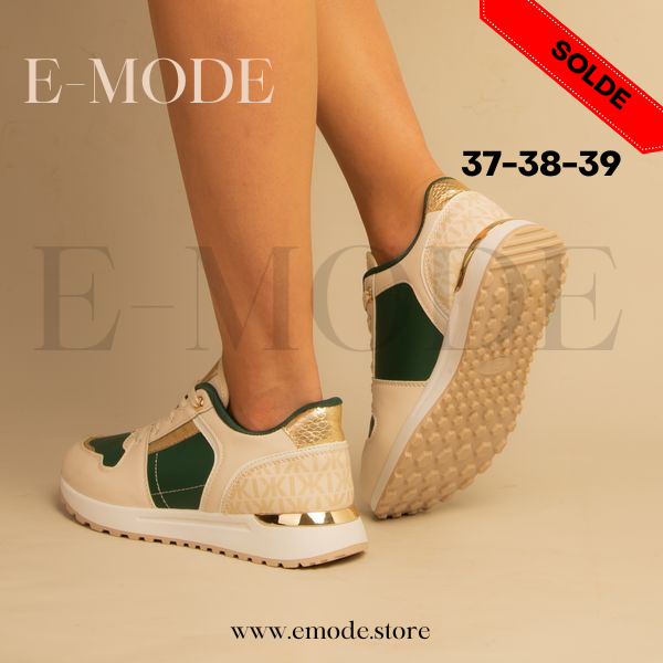 Baskets Beige/Verte - Ref-0532