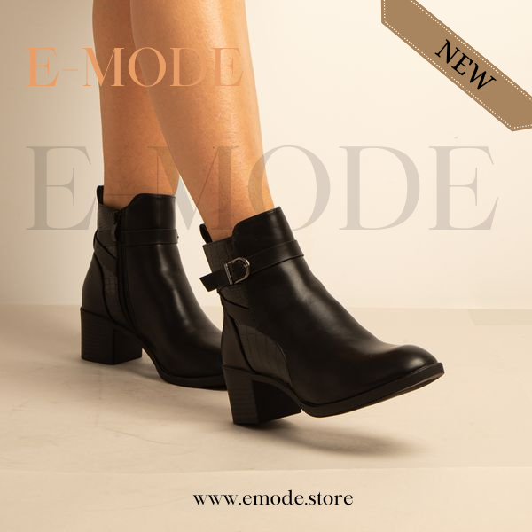 Bottines a Talon – Simili Cuir – Noir -REF-0675