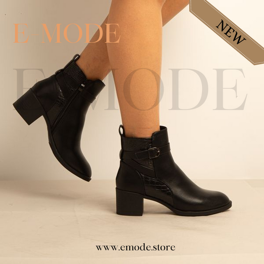 Bottines a Talon – Simili Cuir – Noir -REF-0675