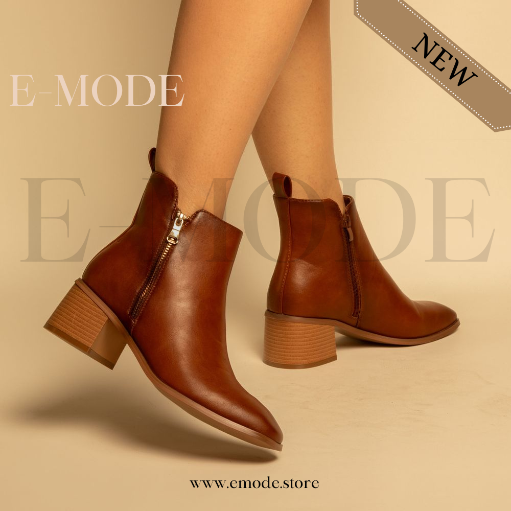 Bottines - Simili cuir - Marron- REF-0803