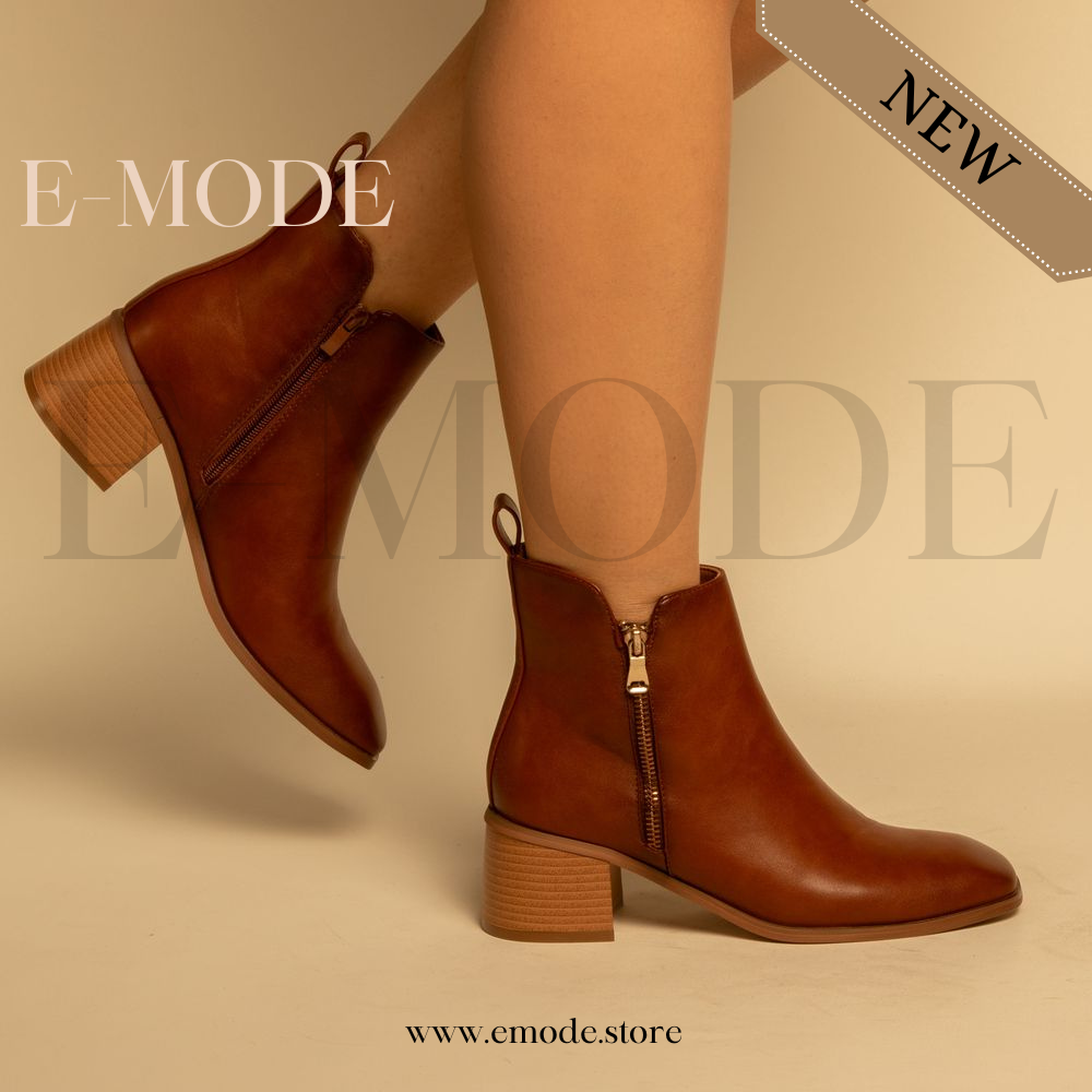 Bottines - Simili cuir - Marron- REF-0803