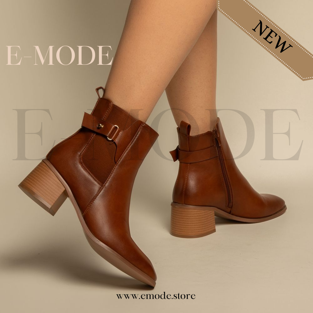 Bottines - Simili cuir - Marron- REF-0807