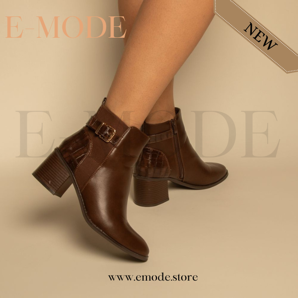 Bottines - Simili cuir - Marron- REF-0818