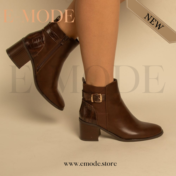 Bottines - Simili cuir - Marron- REF-0818