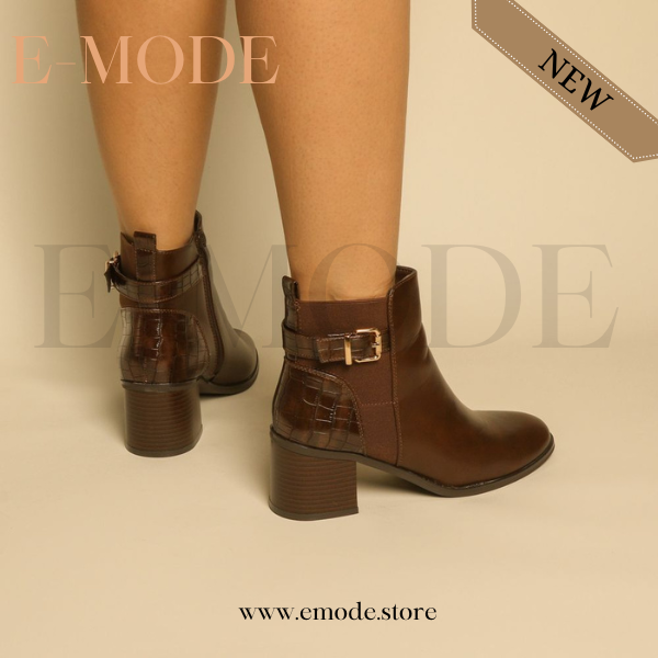 Bottines - Simili cuir - Marron- REF-0818