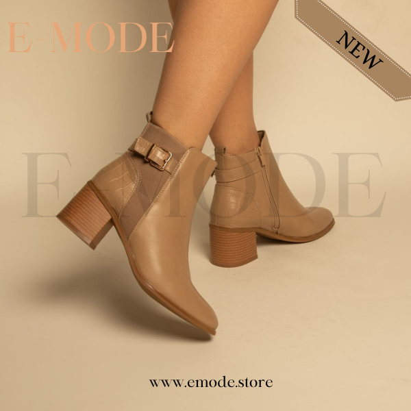 Bottines - Simili cuir - Beige- REF-0820