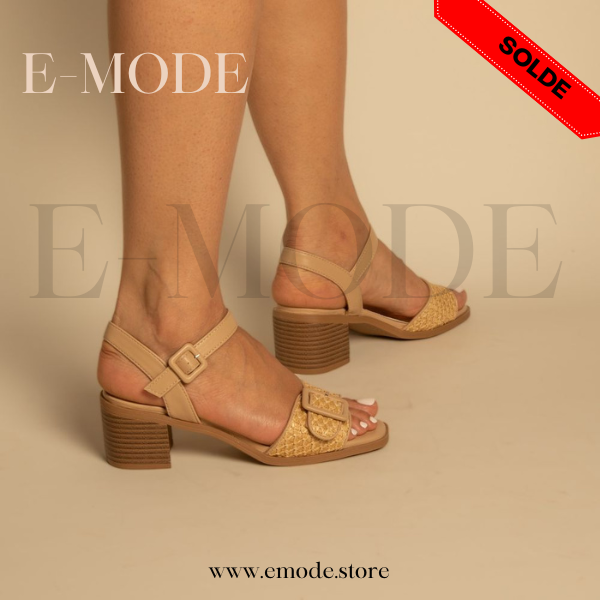 Sandale a Talon avec Boucle Beige / REF-0880