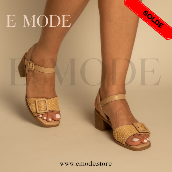 Sandale a Talon avec Boucle Beige / REF-0880