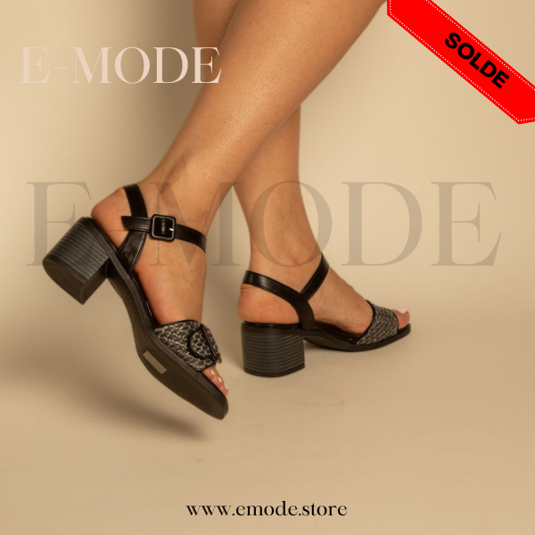 Sandale a Talon avec Boucle Noir / REF-0881
