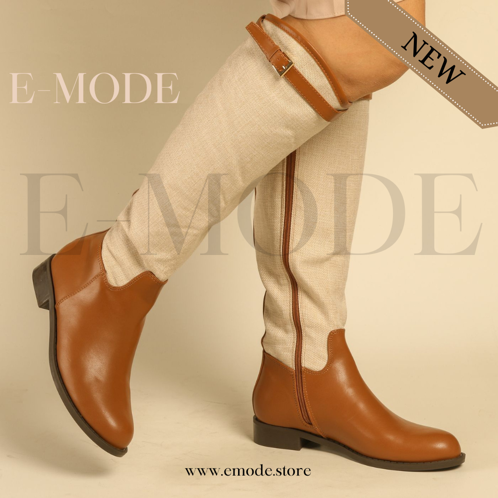 Bottes Cavalières plates -Marron et Beige- REF-0909