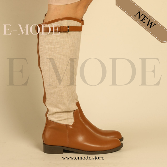 Bottes Cavalières plates -Marron et Beige- REF-0909