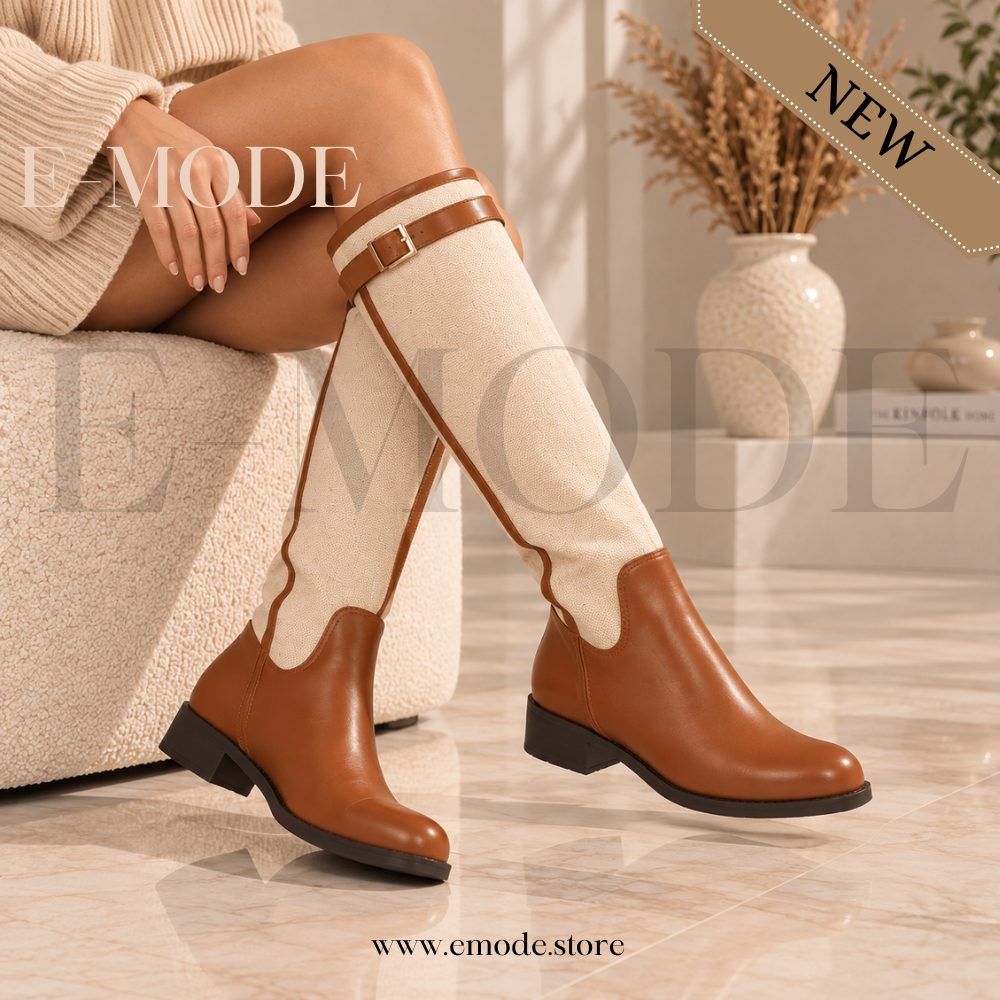 Bottes Cavalières plates -Marron et Beige- REF-0909