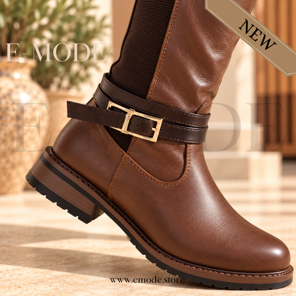 Bottes Cavalière Plates -Marron Fonce - REF-0987