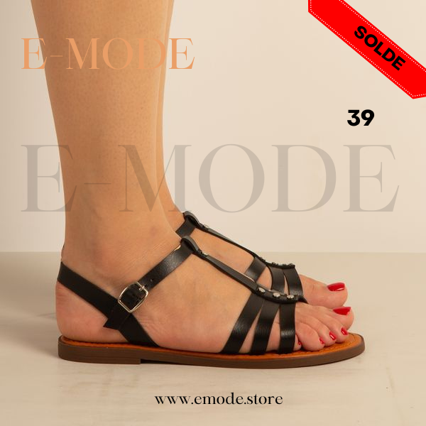 Sandale Plates avec clous Noir / REF-0612