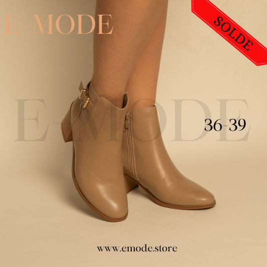 Bottines - Simili cuir - Beige- REF-0820