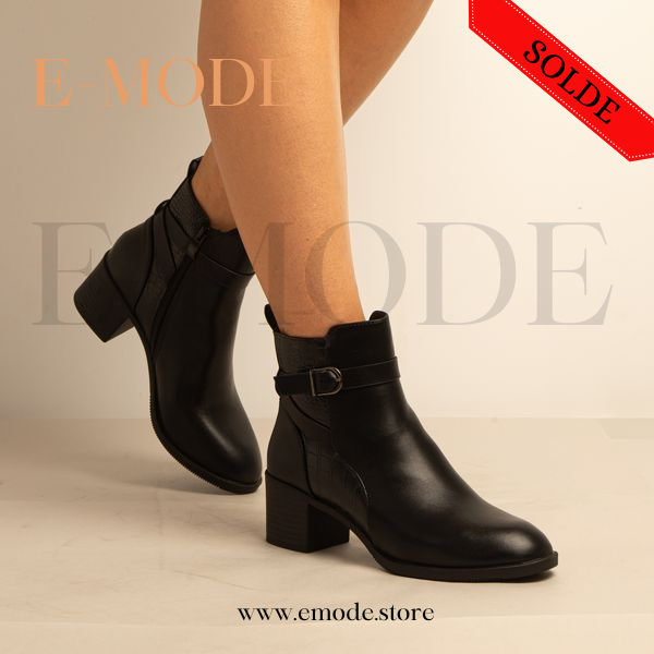Bottines a Talon – Simili Cuir – Noir -REF-0675