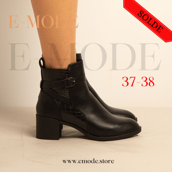 Bottines a Talon – Simili Cuir – Noir -REF-0675