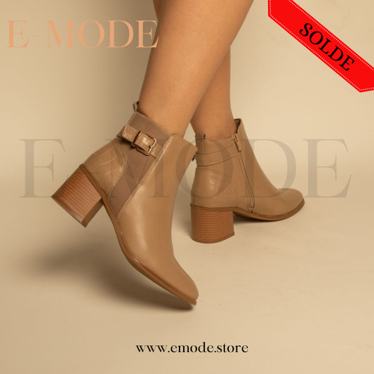 Bottines - Simili cuir - Beige- REF-0820