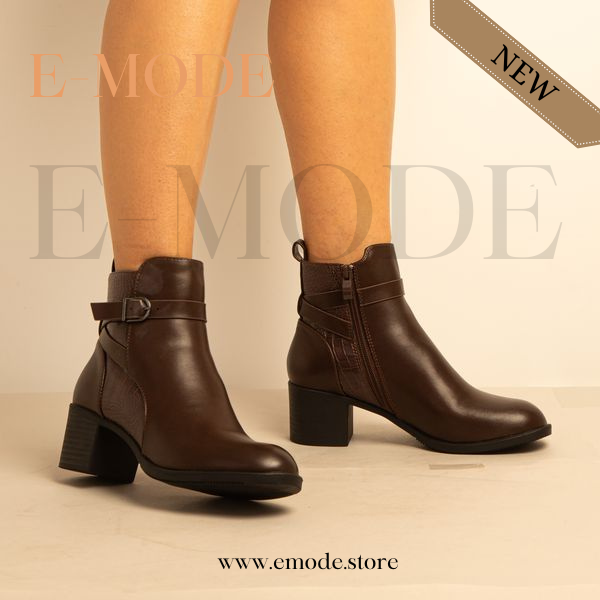 Bottines a Talon – Simili Cuir – Marron -REF-0673