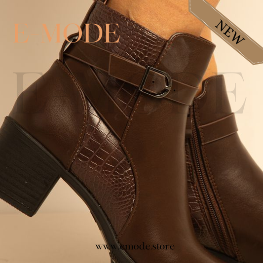 Bottines a Talon – Simili Cuir – Marron -REF-0673