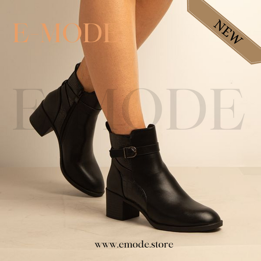 Bottines a Talon – Simili Cuir – Noir -REF-0675
