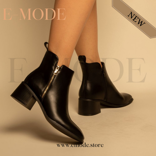 Bottines - Simili cuir - Noir- REF-0804