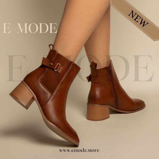 Bottines - Simili cuir - Marron- REF-0807