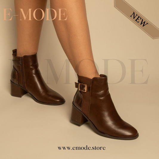Bottines - Simili cuir - Marron- REF-0818