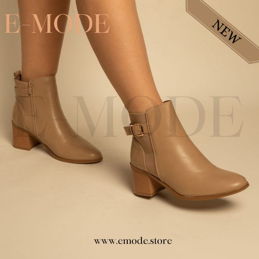 Bottines - Simili cuir - Beige- REF-0820