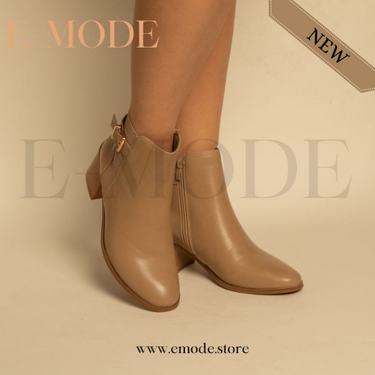 Bottines - Simili cuir - Beige- REF-0820
