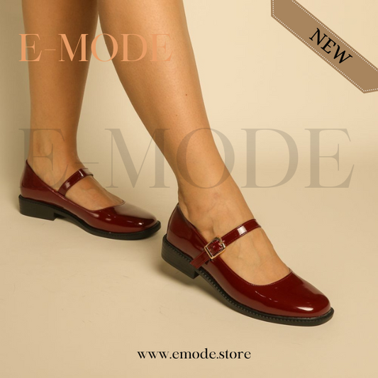 Mocassin -Mary Jane-Rouge vernis REF-0838