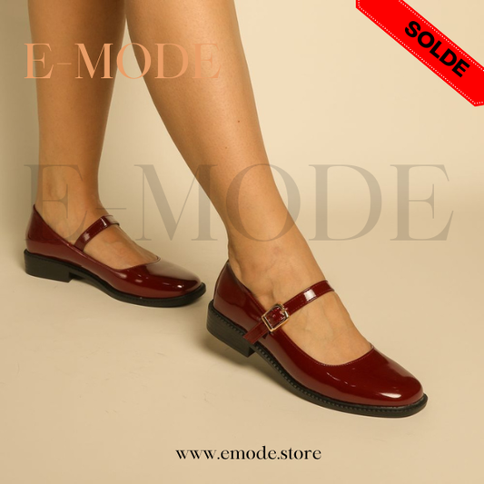 Mocassin -Mary Jane-Rouge vernis REF-0838