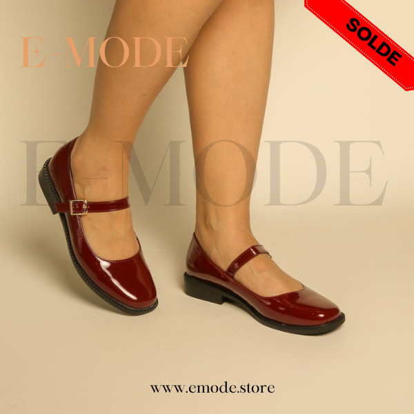 Mocassin -Mary Jane-Rouge vernis REF-0838