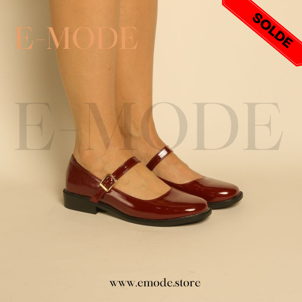 Mocassin -Mary Jane-Rouge vernis REF-0838