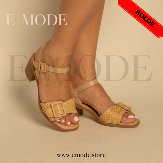 Sandale a Talon avec Boucle Beige / REF-0880