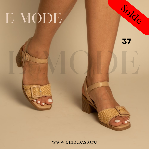 Sandale a Talon avec Boucle Beige / REF-0880
