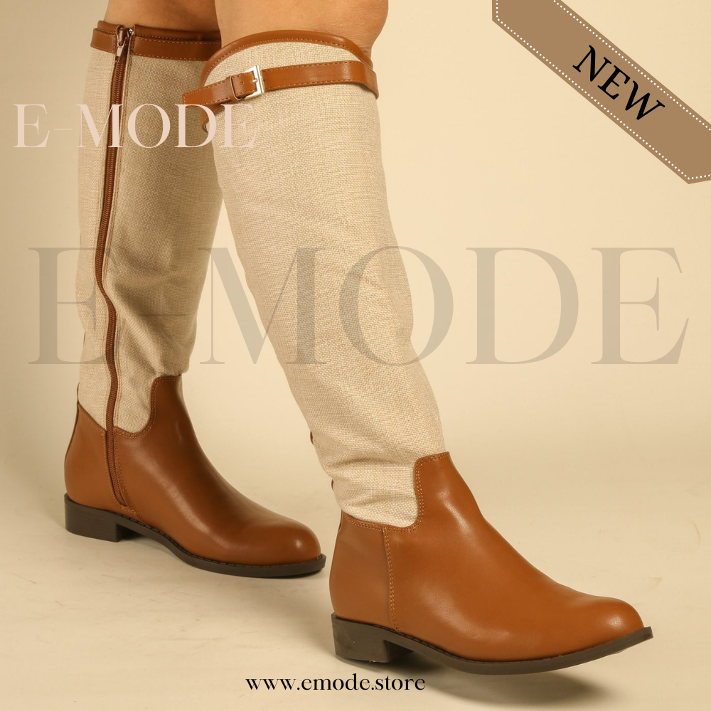 Bottes Cavalières plates -Marron et Beige- REF-0909