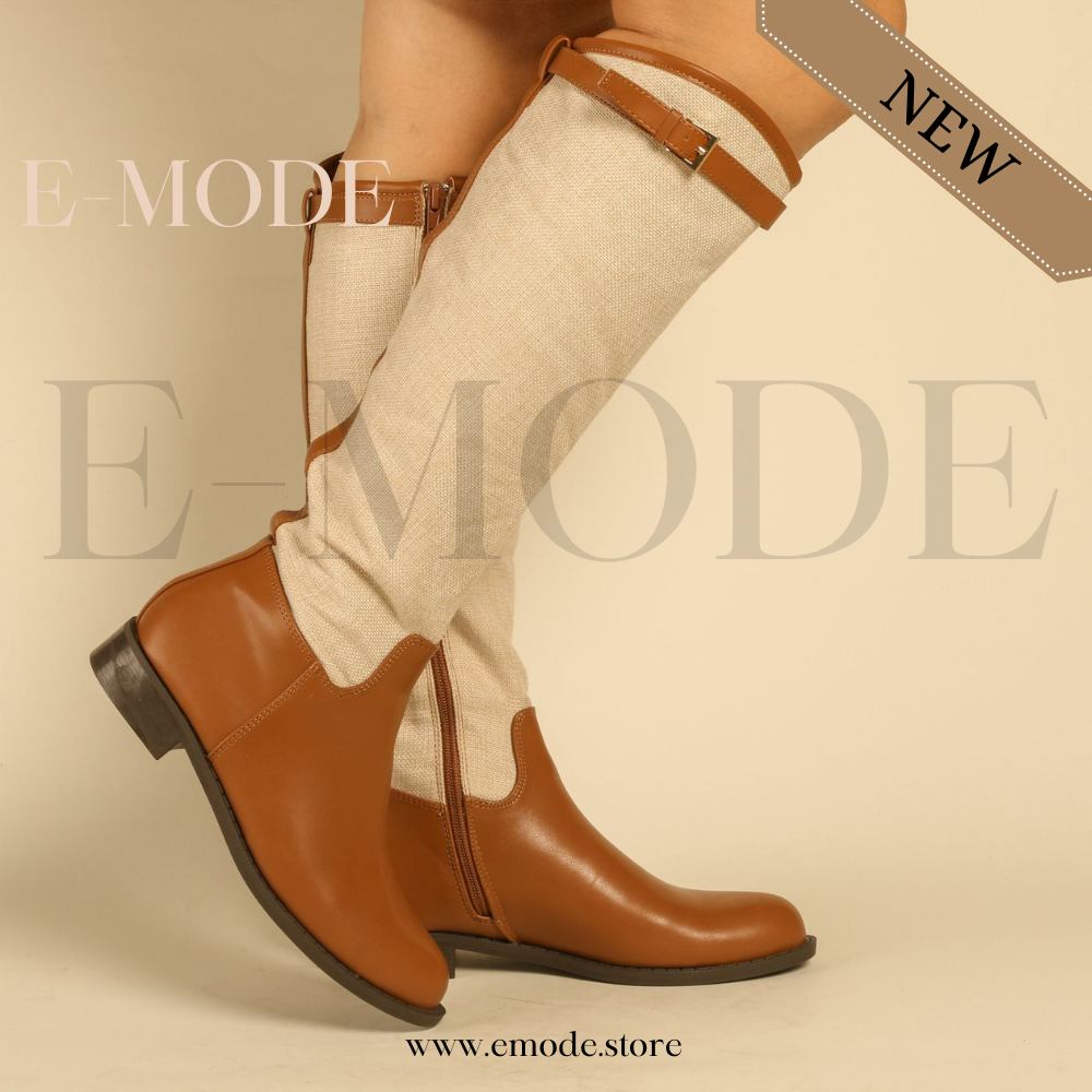 Bottes Cavalières plates -Marron et Beige- REF-0909