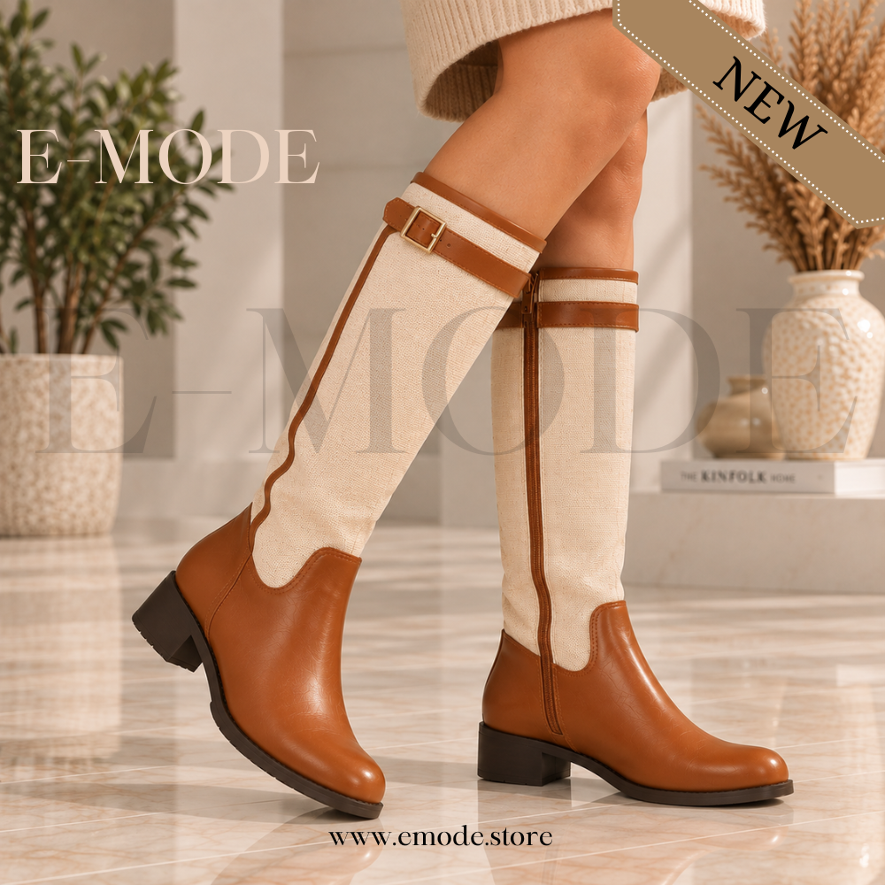 Bottes Cavalières plates -Marron et Beige- REF-0909