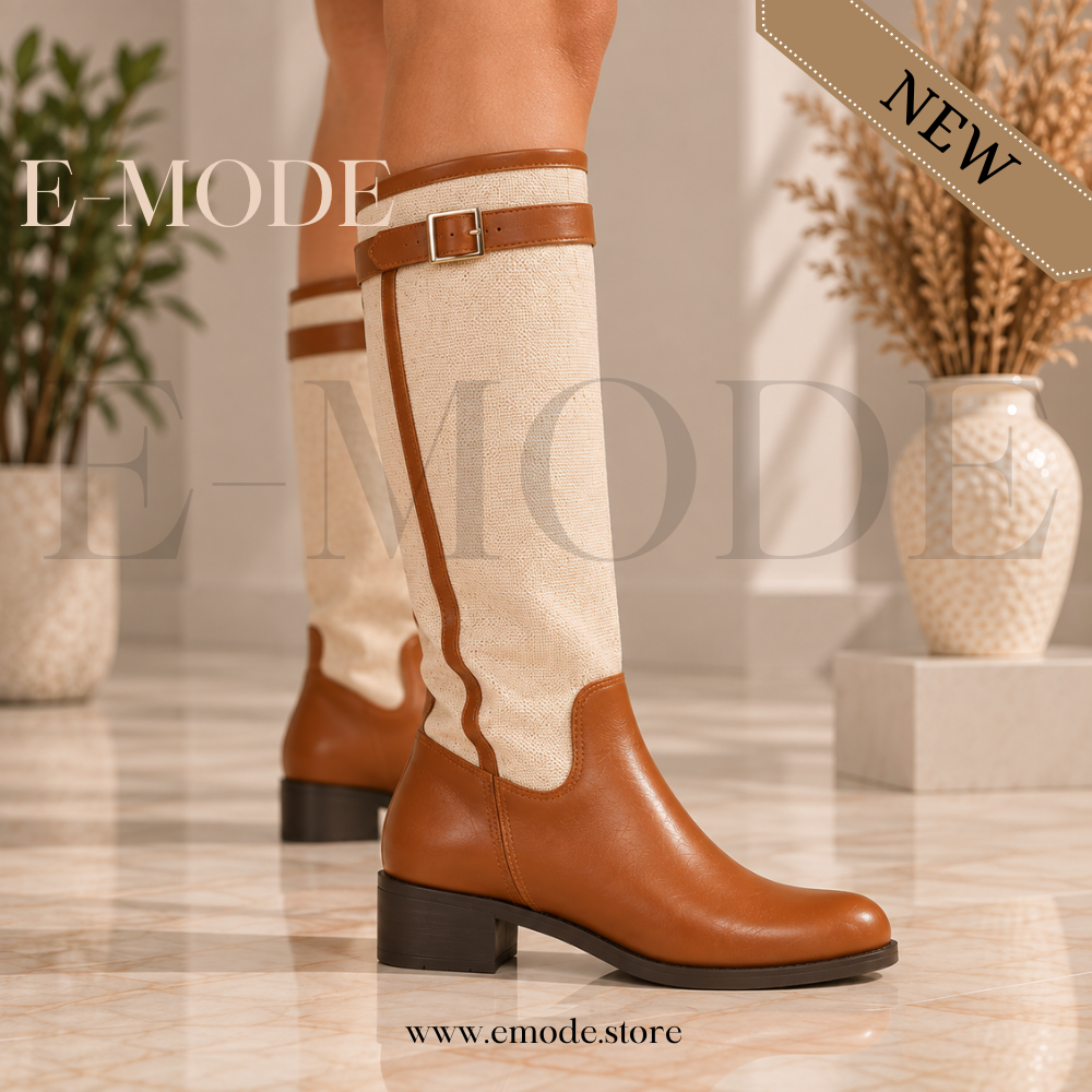 Bottes Cavalières plates -Marron et Beige- REF-0909