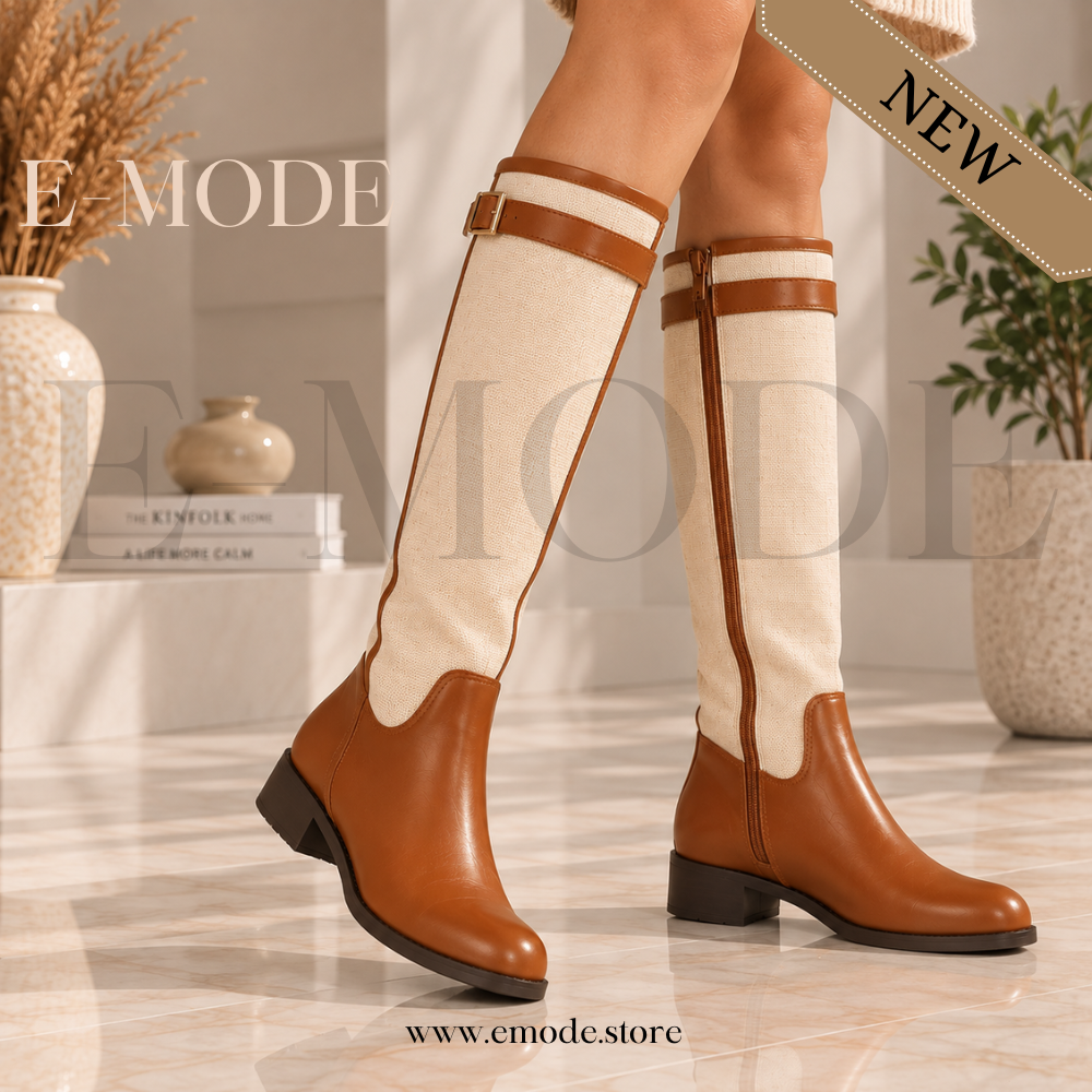 Bottes Cavalières plates -Marron et Beige- REF-0909