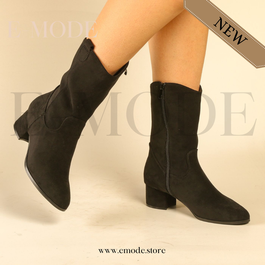 Bottines a talons en Daim Noir REF-0915