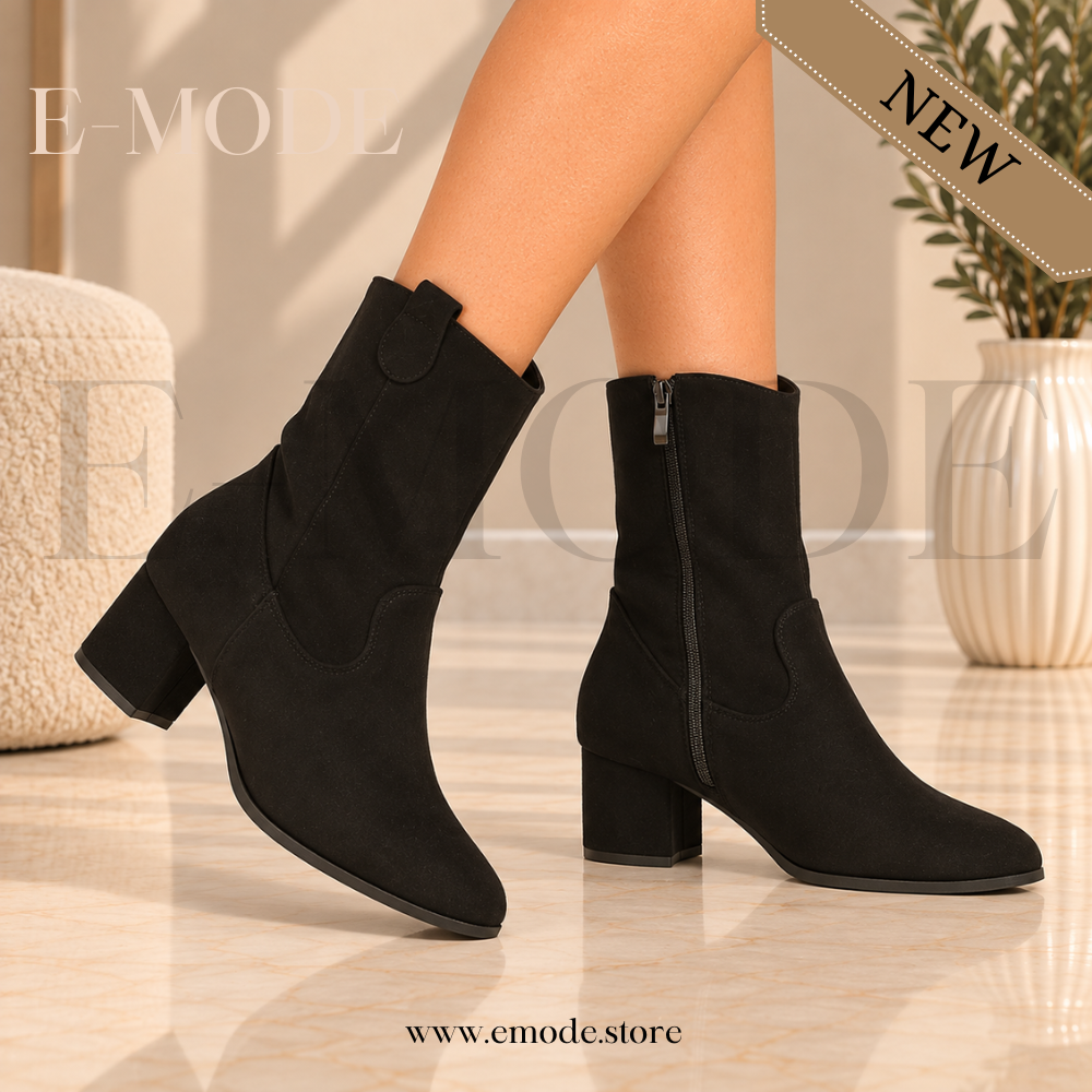 Bottines a talons en Daim Noir REF-0915