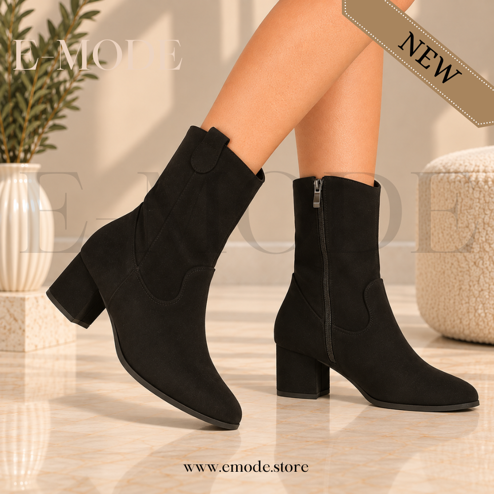 Bottines a talons en Daim Noir REF-0915