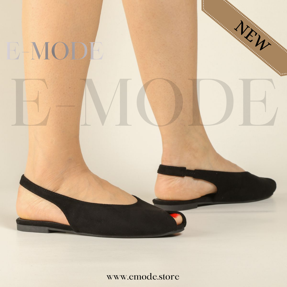 Sandales  Plates Daim- Noir-REF-0947