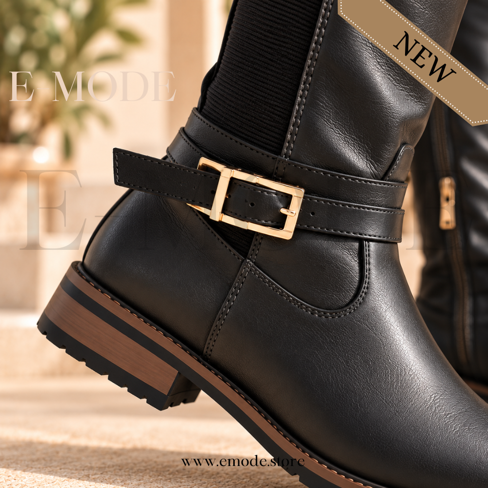 Bottes Cavalière Plates -Noir - REF-0988