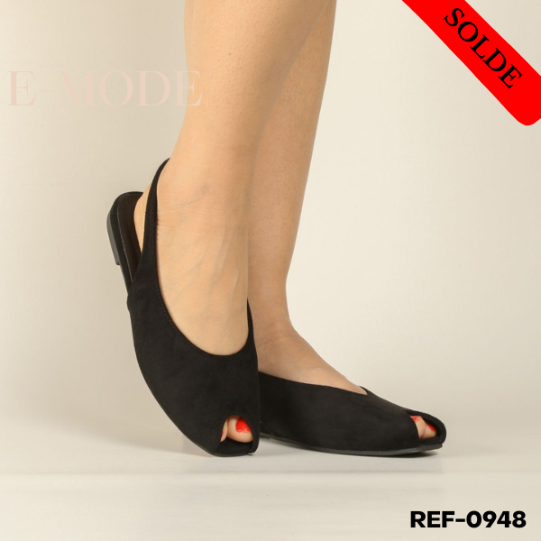 Sandales  Plates Daim- Noir-REF-0947